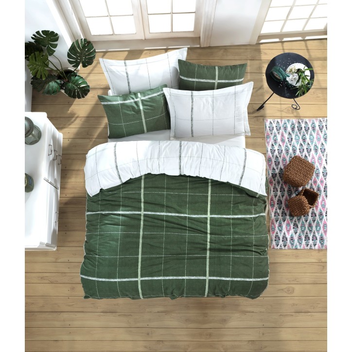 Juego ropa de cama doble Ranforce Maya  verde blanco