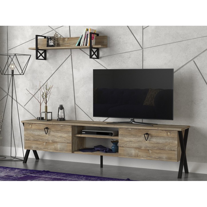 Mueble TV con estante Zath-Patik negro nogal