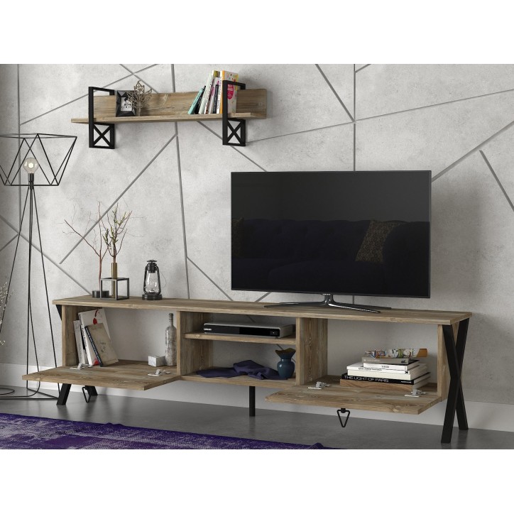 Mueble TV con estante Zath-Patik negro nogal