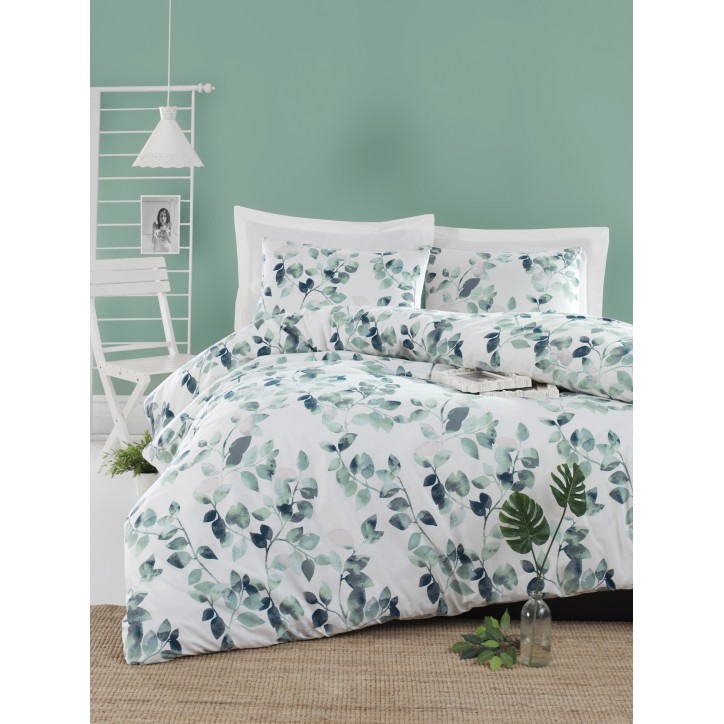 Juego ropa de cama doble Ranforce Sabine  blanco verde