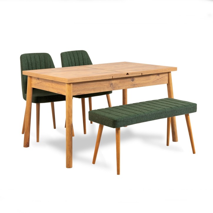 Set mesa comedor extensible y sillas (4 piezas) Santiago pino atlántico verde