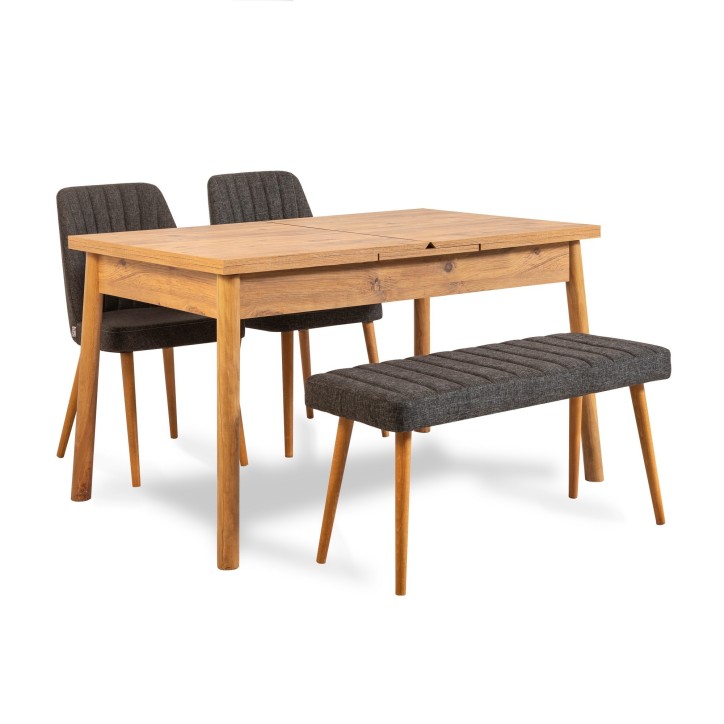 Set mesa comedor extensible y sillas (4 piezas) Santiago Atlantice pino atlántico antracita