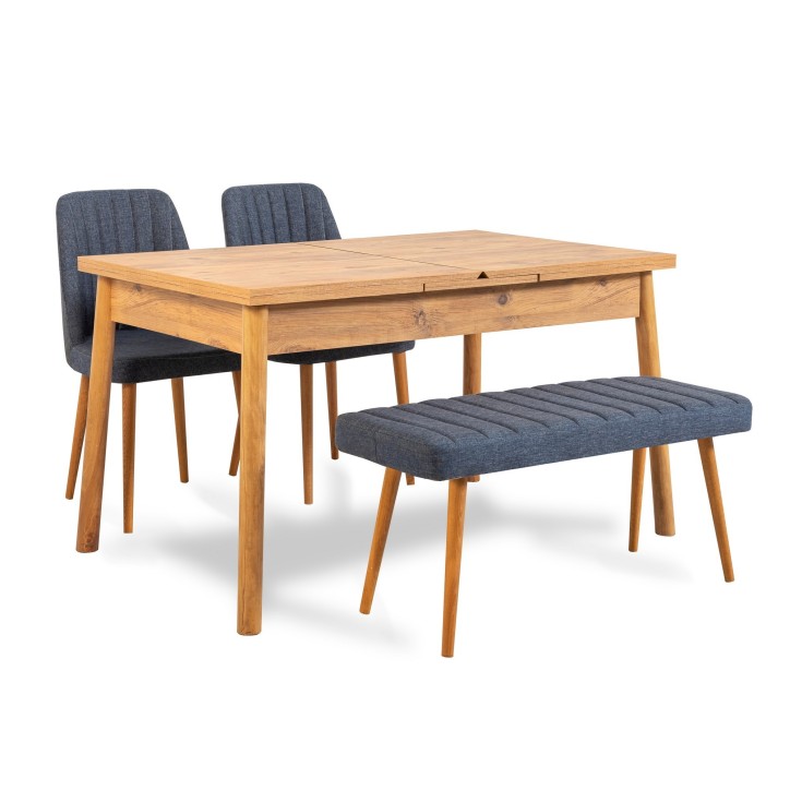 Set mesa comedor extensible y sillas (4 piezas) Santiago Atlantice pino atlántico azul marino