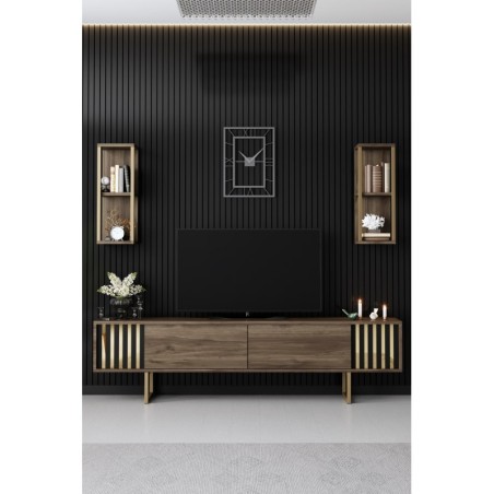 Mueble TV con estante Line negro nogal