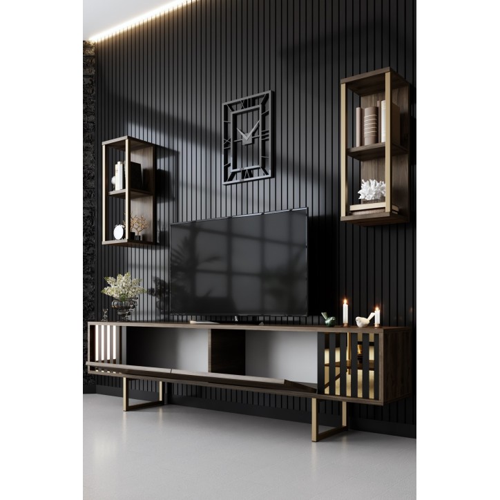 Mueble TV con estante Line negro nogal