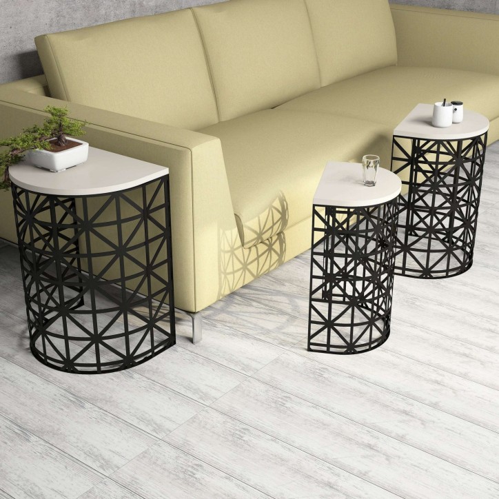 Set mesas de café (3 piezas) Stil Metal Ferforje negro crema