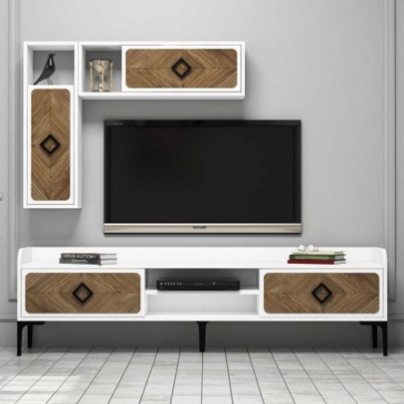 Mueble TV con estante Samba nogal blanco