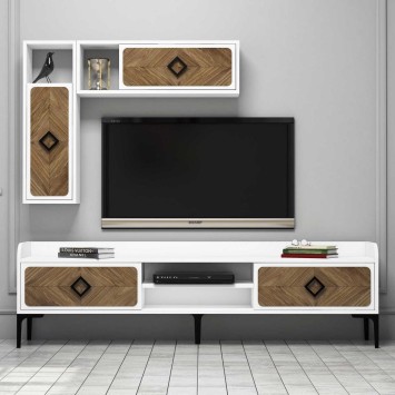 Mueble TV con estante Samba nogal blanco - 845HCT3076