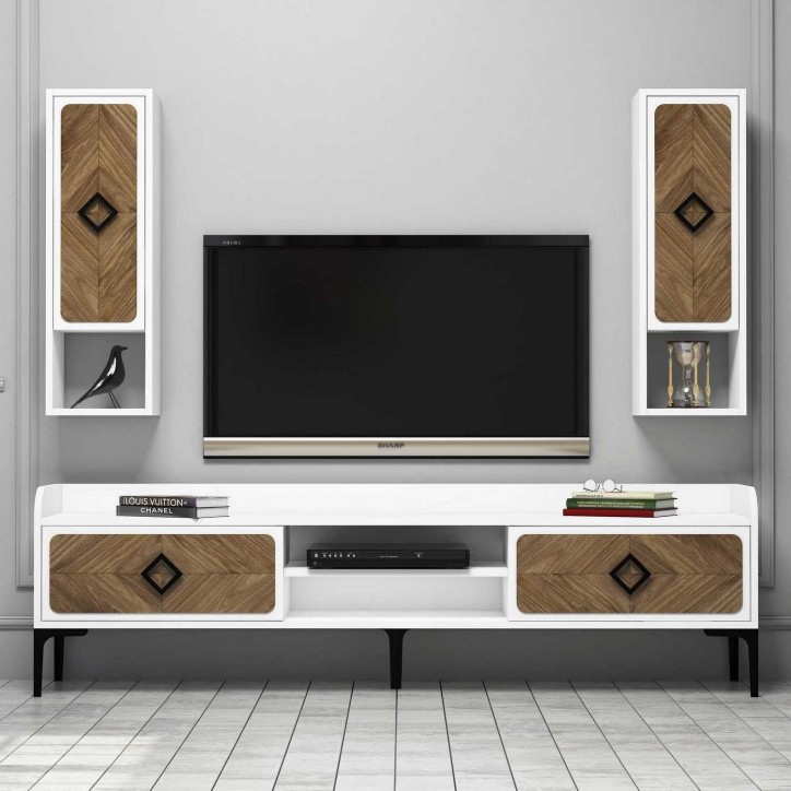 Mueble TV con estante Samba nogal blanco