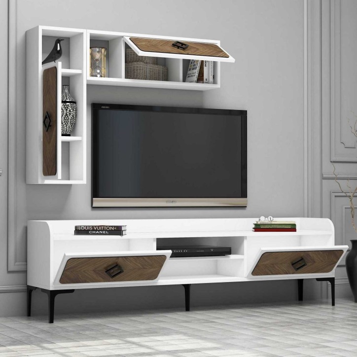 Mueble TV con estante Samba nogal blanco