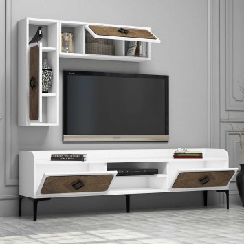 Mueble TV con estante Samba nogal blanco - 845HCT3076