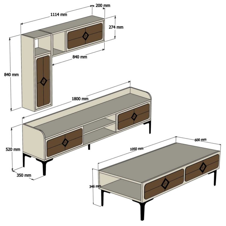 Conjunto de muebles de salón Samba crema nogal