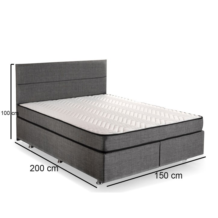 Cama doble colchón base y cabecero Silver-(150 x 200) gris