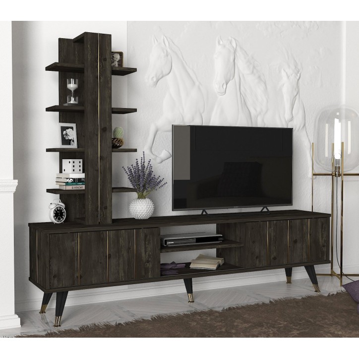 Mueble TV con estante Nero marron oscuro