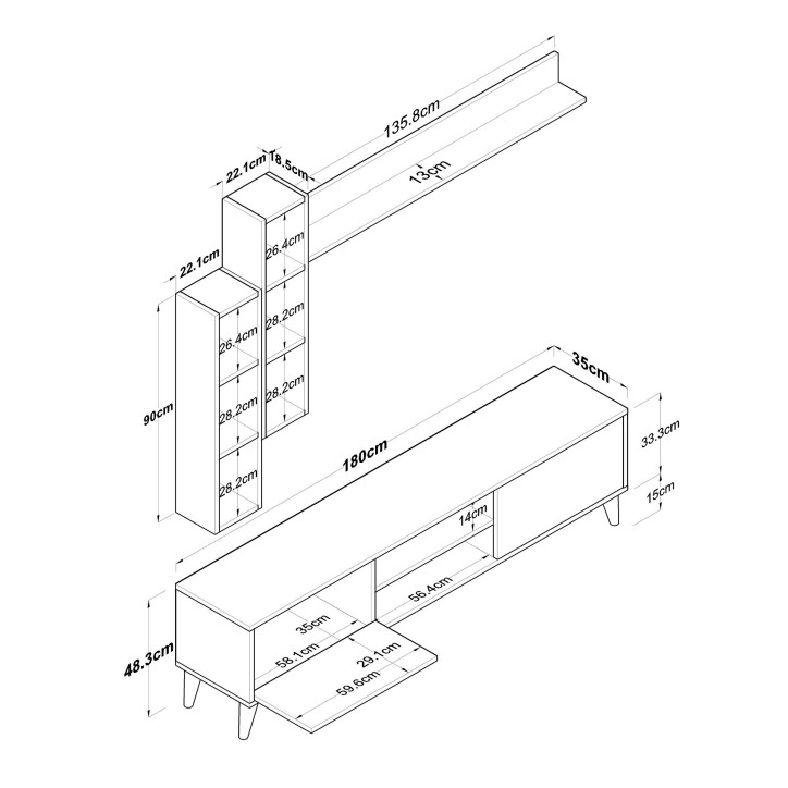 Mueble TV con estante M16-405-nogal