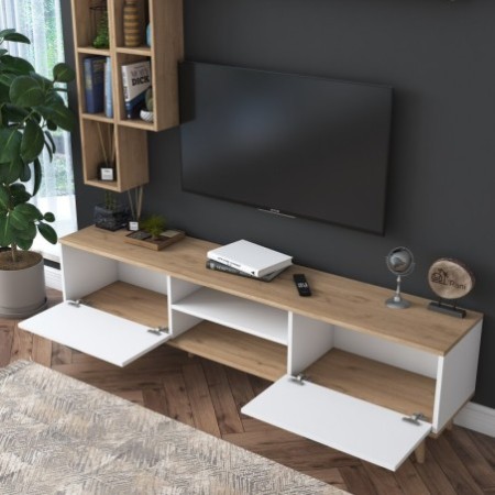 Mueble TV con estante A5-M16-2593 blanco nogal