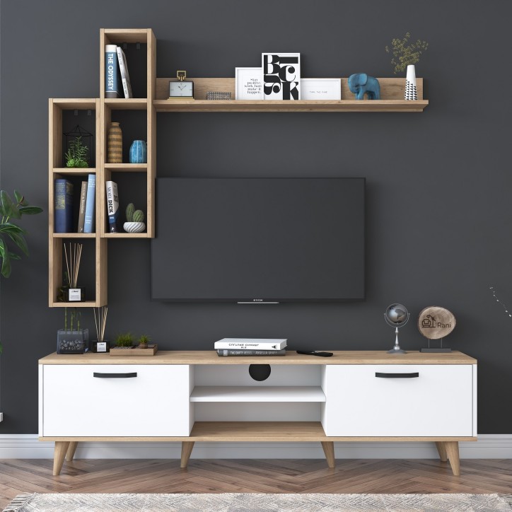 Mueble TV con estante A5-M16-2593 blanco nogal