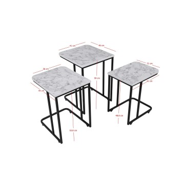 Set mesas de café (3 piezas) Ce Metal Zigon-9404 blanco negro - 974NMB1236