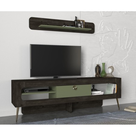 Mueble TV con estante Milandra verde negro