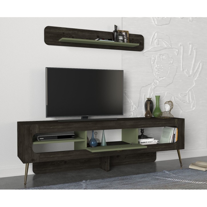 Mueble TV con estante Milandra verde negro