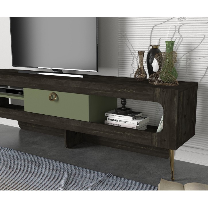 Mueble TV con estante Milandra verde negro