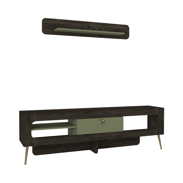 Mueble TV con estante Milandra verde negro