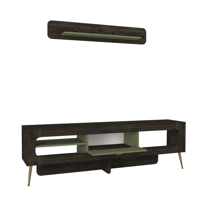 Mueble TV con estante Milandra verde negro