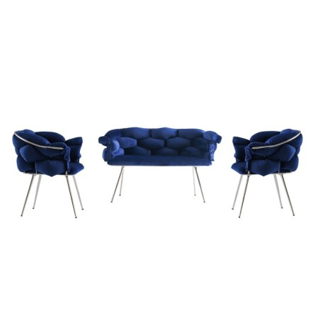 Set sofá y 2 sillones Balon-2122 cromado azul marino