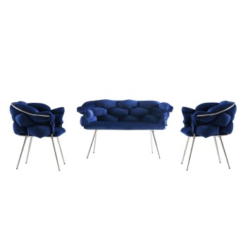 Set sofá y 2 sillones Balon-2122 cromado azul marino - 974NMB1804