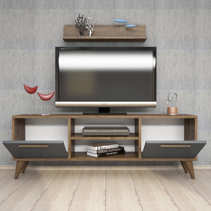 Mueble TV con estante Senfoni 1118 antracita nogal