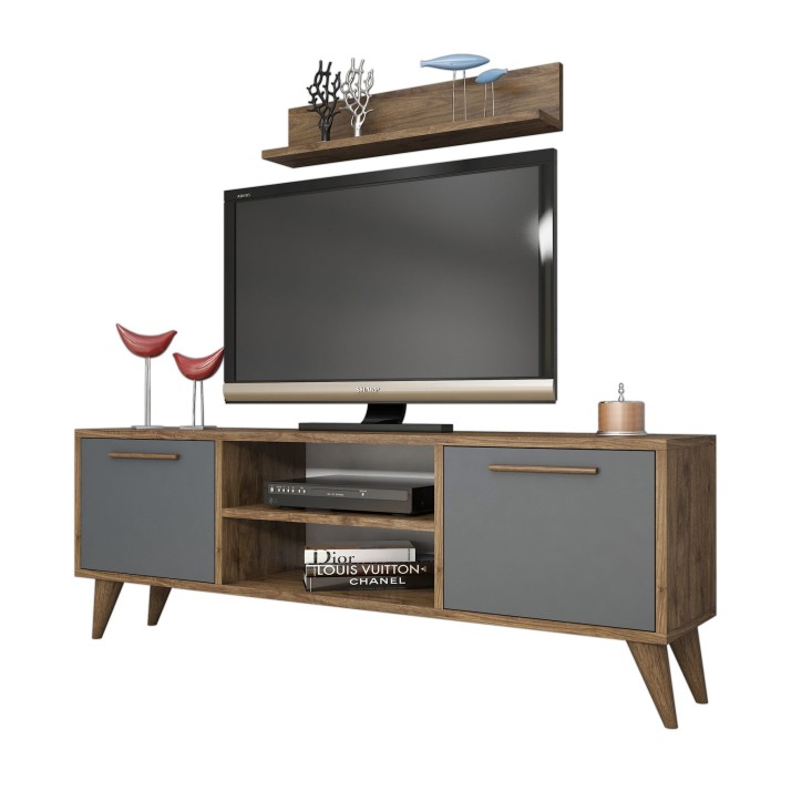 Mueble TV con estante Senfoni 1118 antracita nogal