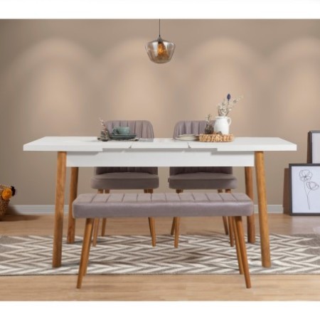 Set mesa comedor extensible y sillas (4 piezas) Santiago pino atlántico blanco gris