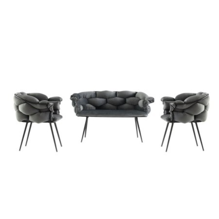 Set sofá y 2 sillones Balon-2129 negro gris oscuro