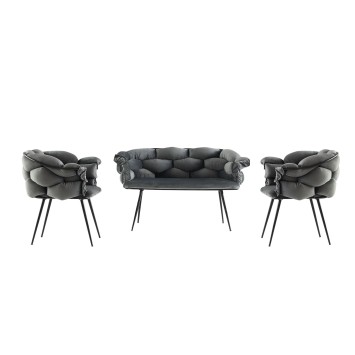 Set sofá y 2 sillones Balon-2129 negro gris oscuro - 974NMB1805