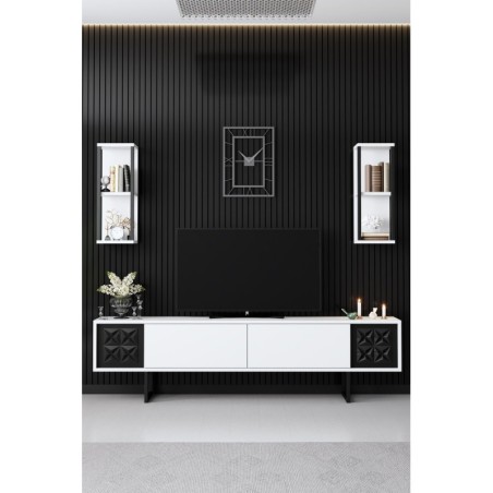 Mueble TV con estante Line blanco negro