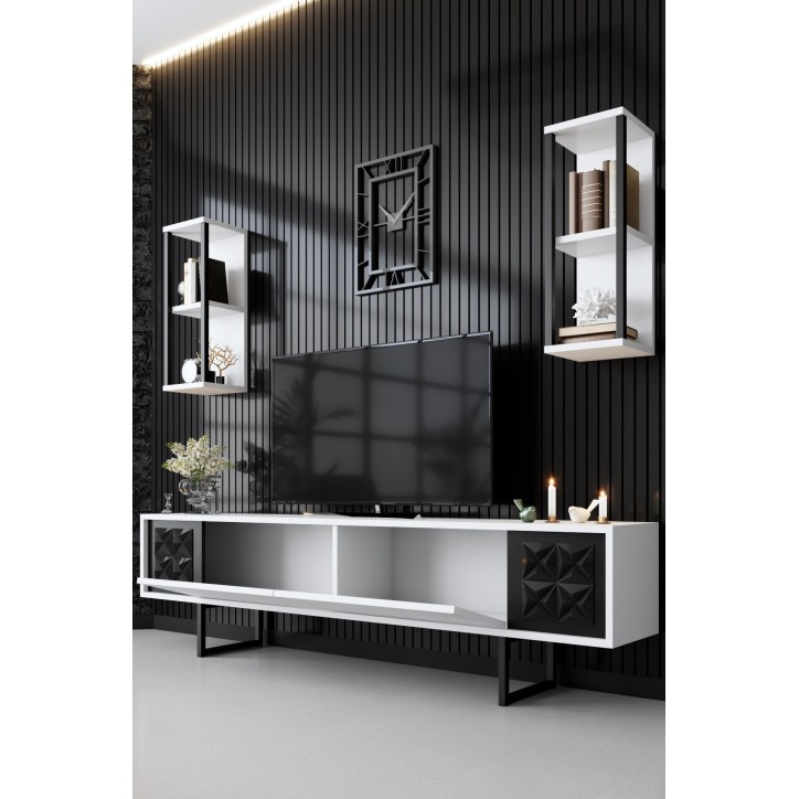 Mueble TV con estante Line blanco negro