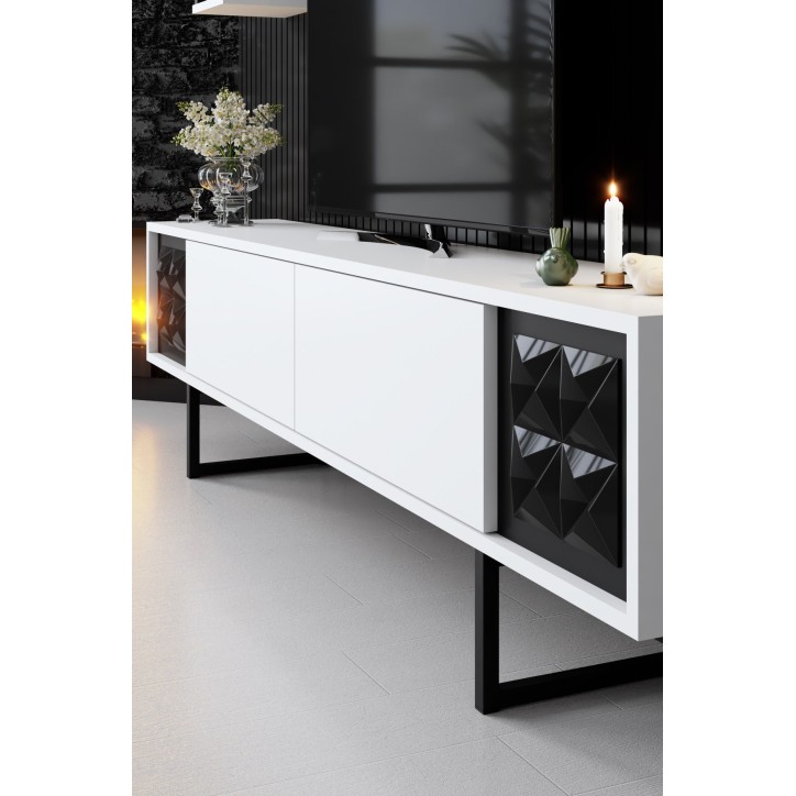 Mueble TV con estante Line blanco negro