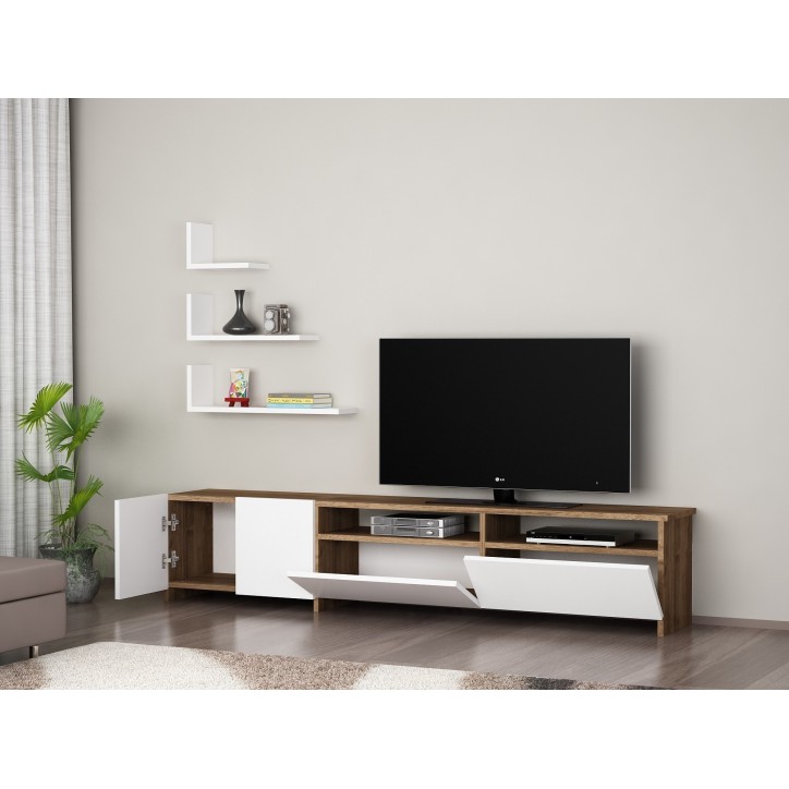 Mueble TV con estante Gelincik nogal blanco