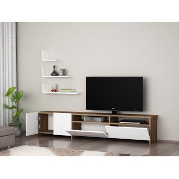 Mueble TV con estante Gelincik nogal blanco - 731WAT3042