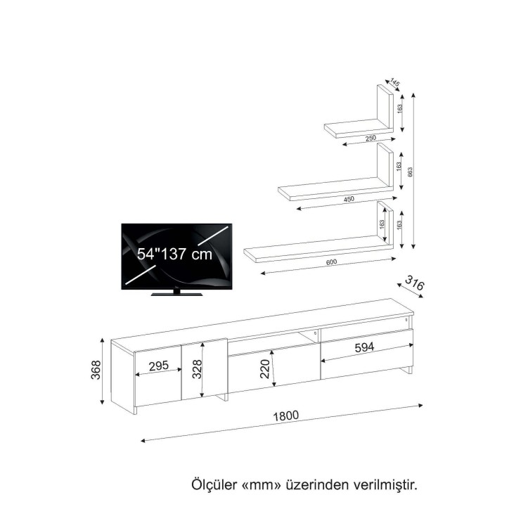 Mueble TV con estante Gelincik nogal blanco