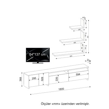 Mueble TV con estante Gelincik nogal blanco - 731WAT3042