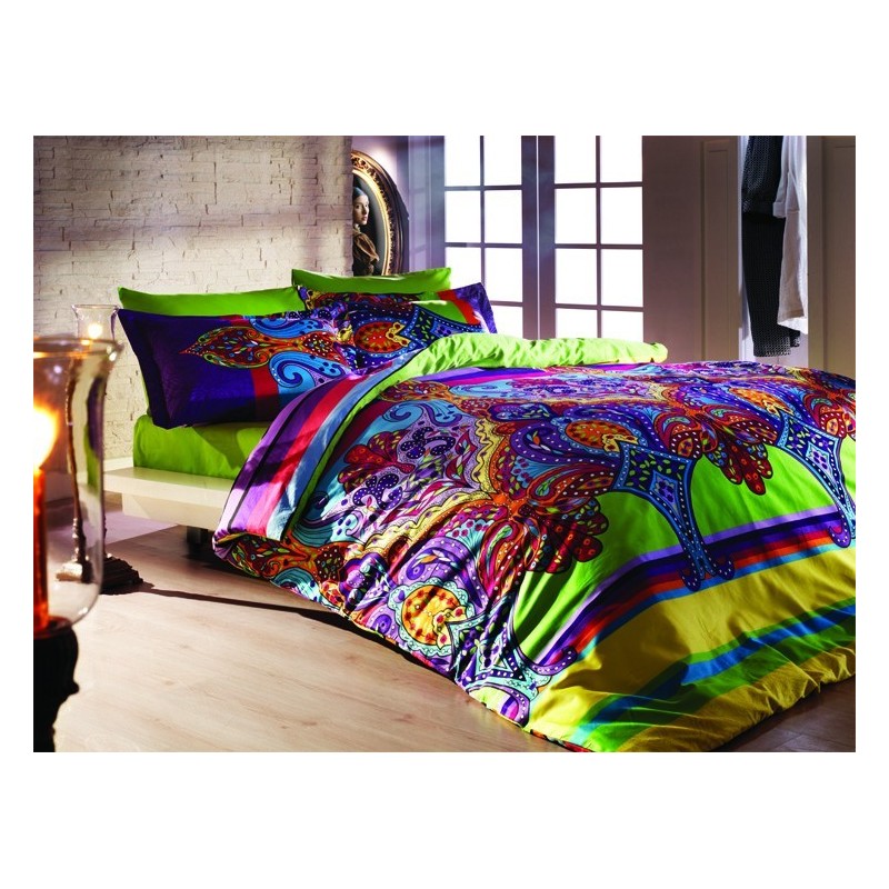 Juego ropa de cama doble Ranforce Orient rojo verde azul