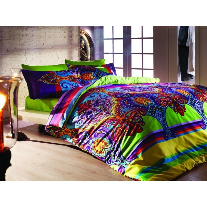 Juego ropa de cama doble Ranforce Orient rojo verde azul