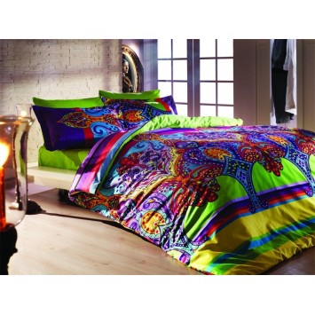 Juego ropa de cama doble Ranforce Orient rojo verde azul