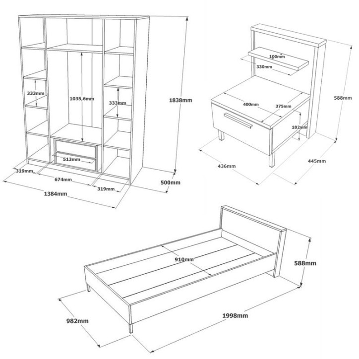 Conjunto de muebles de habitación joven HM14-CG marrón gris