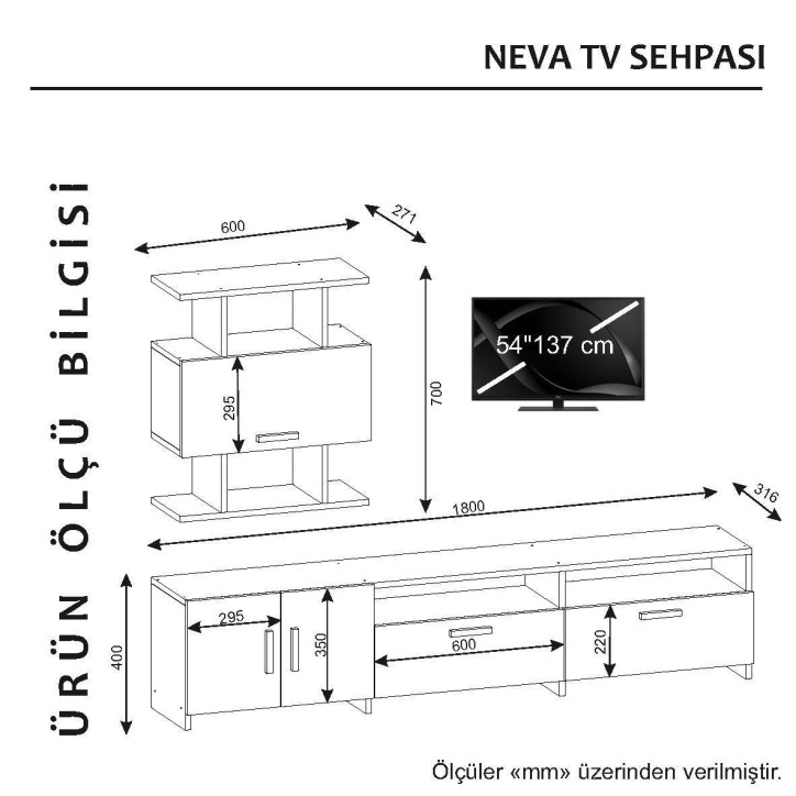 Mueble TV con estante Neva blanco