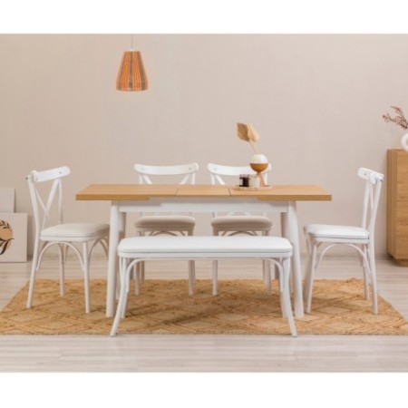 Set mesa comedor extensible y sillas (6 piezas) Oliver blanco