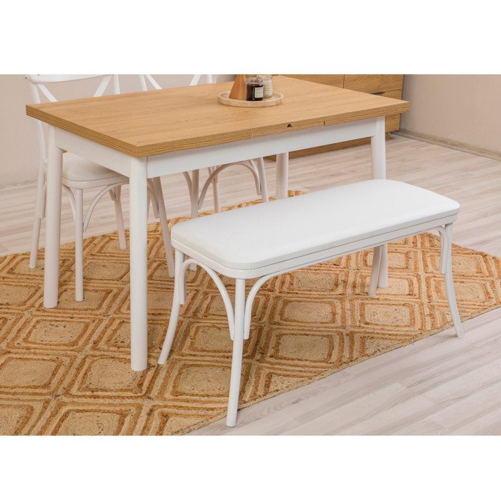 Set mesa comedor extensible y sillas (6 piezas) Oliver blanco