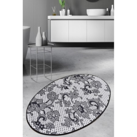 Alfombra de baño Lace DJT  gris blanco negro