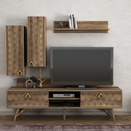 Mueble TV con estante Yakamoz nogal